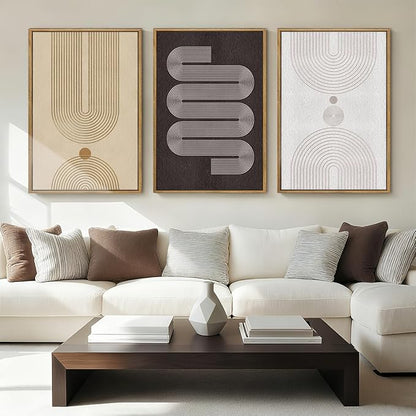 Anyzal Neutral Modern Wall Art Geometric Line Artwork for Living Room Bedroom Office 16x24 Inch Set of 3