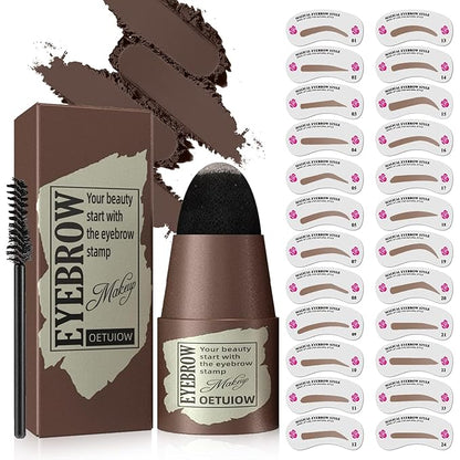 Eyebrow Stamp Stencil Kit - One-Step Eye Brow Stencil Kit with 24 Reusable Thin & Thick Eyebrow Stencils, Long-Lasting Waterproof & Smudge-Proof Brow Stamp Kit for Perfect Eye Makeup (Black Brown)
