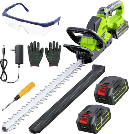20'' Hedge Trimmer Cordless with 2pcs 4000mAh Battery, Electric Handheld Bush Clipper with Rechargeable Batteries, 3000RPM 180° Rotatable Head, 2/3'' Blade Gap Green