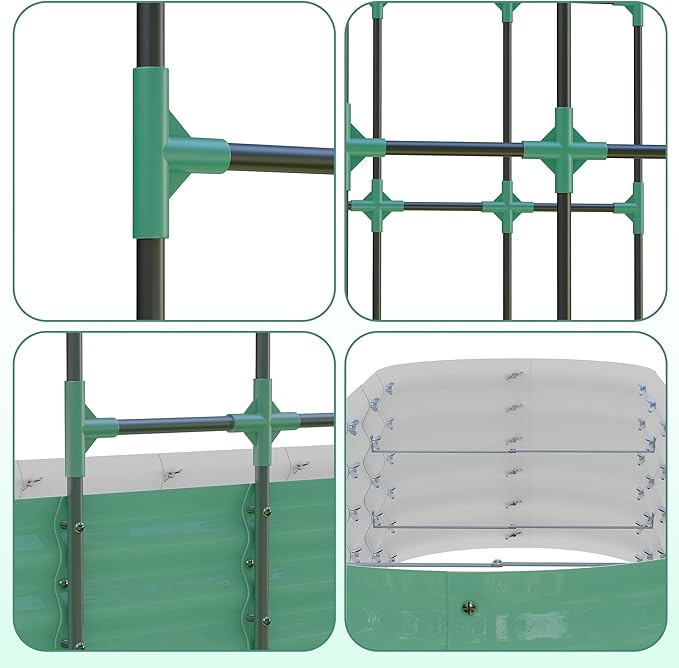 CABIHOME Raised Garden Bed with 96-Inch TrellisGalvanized Steel, Vertical Planter Box for Outdoor Vines, Flowers & Herbs, Expandable, Rust-Proof, Includes Plant Clips & Drainage Netting, Green