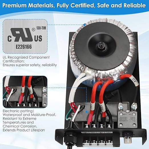 500W Low Voltage Landscape Transformer with Timer & Photocell for Landscape Lighting, 120V to 12V/15VAC Weatherproof, Stainless Steel, Smart Low Voltage Transformers for Outdoor Garden