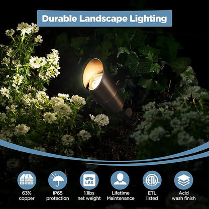 Gardencoin Solid Brass Outdoor Landscape Spotlights, 12V Heavy Duty Low Voltage LED Spot Light Waterproof for Garden and Yard Up Lighting, Bronze Accent Lighting Fixture Without Bulb, 6 Pack