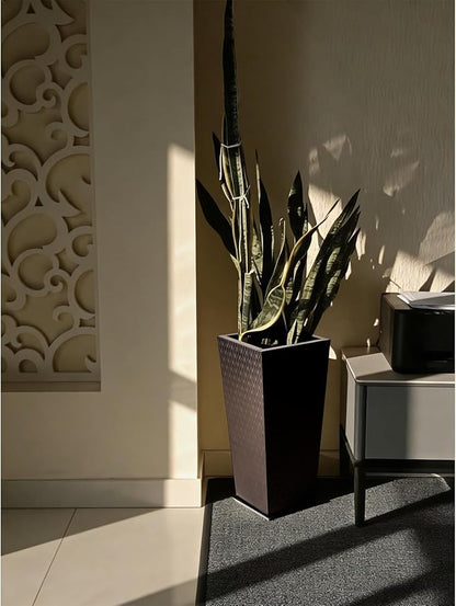 Luxury Stainless Steel Black Taper Tall Planter Box Set of 2 with Mirror Etching No Coating 24”H Top 11” Bottom 8”,Decrative Pot Indoor, Modern Décor for Home,Office,Tall Plants,Trees,Flowers