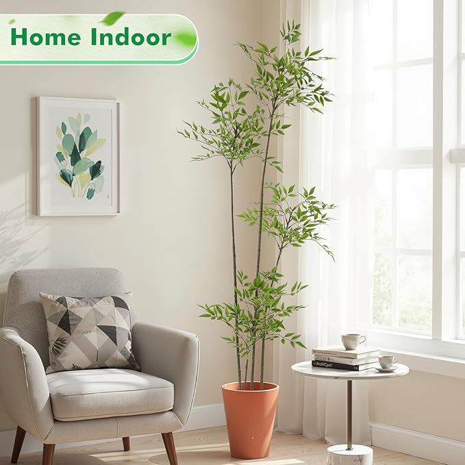 Giegxin 6ft Faux Bamboo Tree Indoor Artificial Nandina Tree Realistic Large Fake Plants Potted Planter Tall Foliage Floor Plant for Home Office Corner Room Decor Greenery Housewarming Gift(Green)