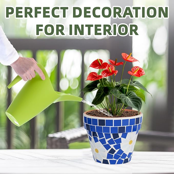 VOREEN Mosaic Terracotta Plant Pots, 2 Pack Handmade Glass Mosaic & Clay Flower Pots with Drainage Plug, Decorative Indoor Outdoor Planter Set for Home Decor, Windowsill, Balcony & Patio