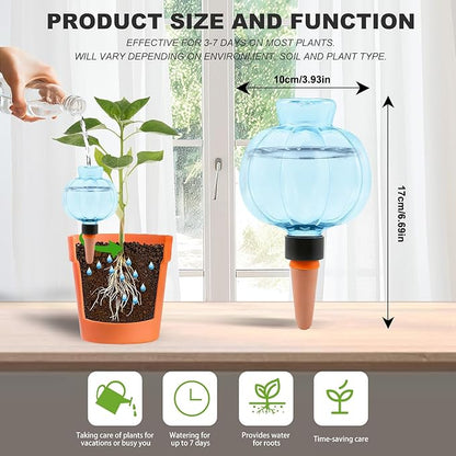 4 Pcs Plant Self Watering Globes, 17oz Large Plastic Water Bulbs Top Fill Watering Globes Slow Release Terracotta, Water Spikes Stakes for Indoor and Outdoor Plants (Blue)