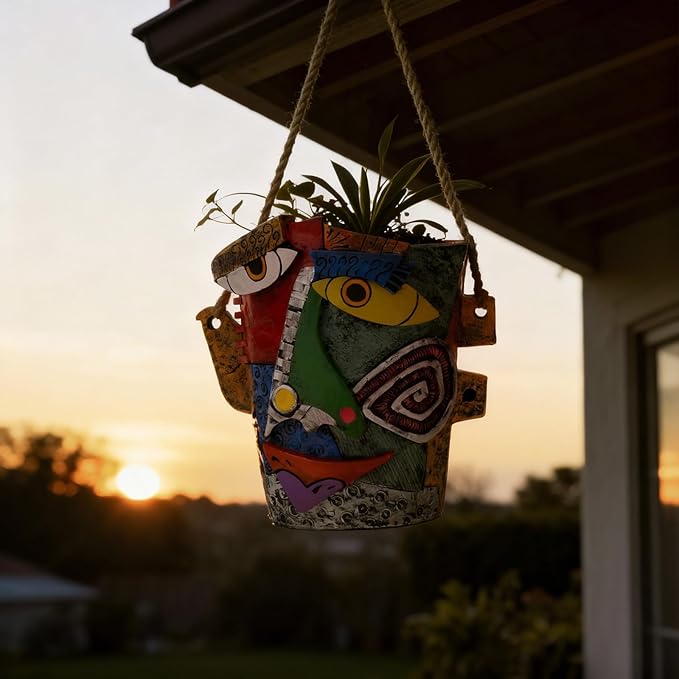 Abstract Face Planters Pots - Whimsical Hand-Painted Ceramic Face Pot for Succulents Plants, Unique Planters for Indoor Garden Decor, Artistic Home & Office Desk Decoration