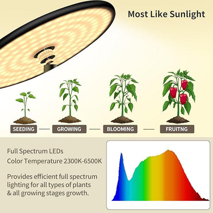 chiphy 69" Full Spectrum Grow Light for Indoor Plants, 40W Tall Plant Lights with Tray, 4/8/12H Timer, 10 Level Dimmable Brightness, Heights Adjustable, Remote Control, Ideal for Large Tall Plants
