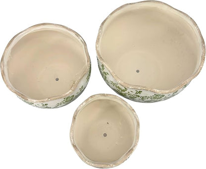 Galt International Ceramic Plant Pots Set of 3 Rustic Vintage Farmhouse Cream Crackle Glaze (11"/ 9.6"/ 7") Garden Indoor Outdoor Flower Planter w/Drainage Hole (Vintage Green)