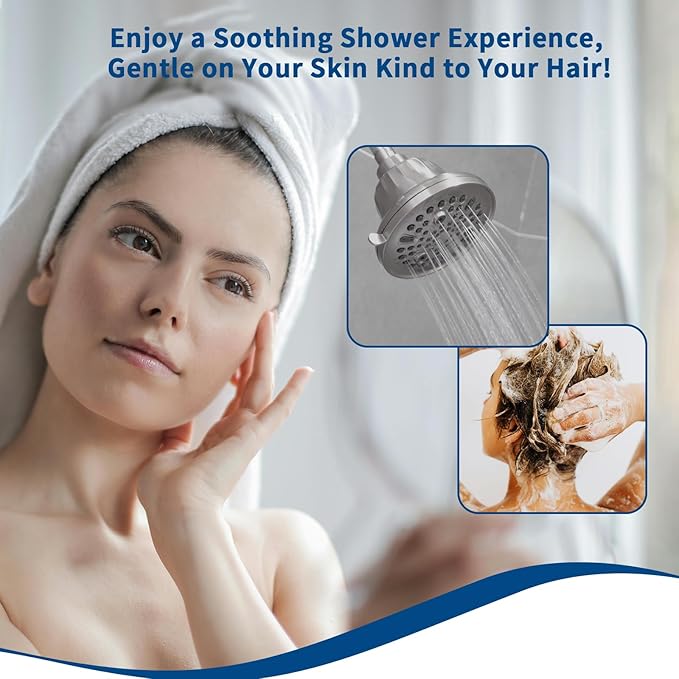 Filtered Shower Head - Water Softener Shower Head | Shower Filter for Hard Water To Remove Impurities for Healthier Scalp, Skin Hair(4.7 Inch Brushed Nickel)