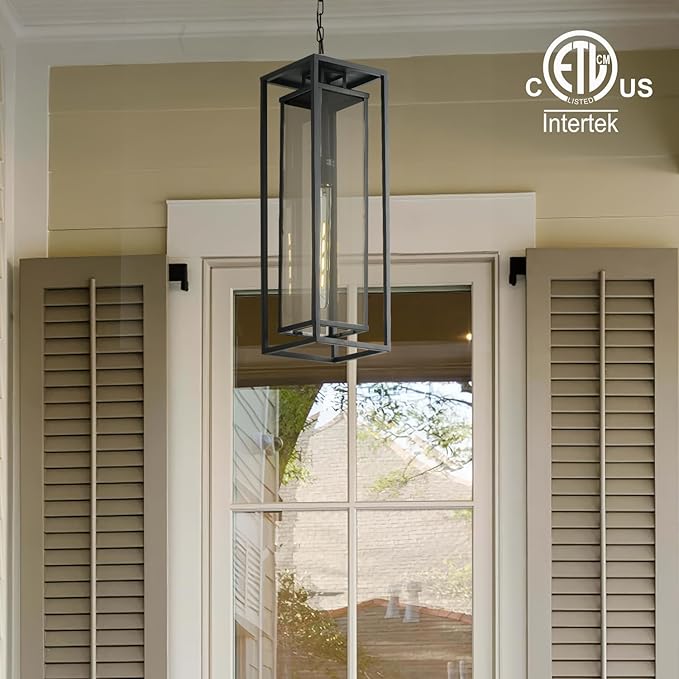 mirrea 24" Outdoor Pendant Lights for Front Porch Hanging Lamps for House Outside Lighting Fixture for Patio Exterior Chandelier for Entryway Ceiling Lanterns for Gazebo