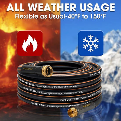 Heavy Duty Garden Hose – 5/8 Inch Flexible, Lightweight Hybrid Hose with 600 PSI Burst Pressure, Swivel Handle,All-Weather Water Hose, Durable Copper Male/Female Fittings (Black, 50FT)