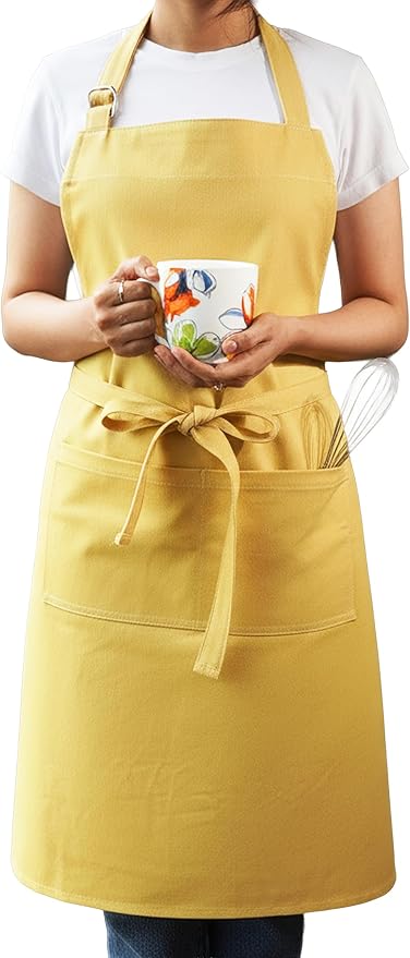 100% Cotton Kitchen Apron with 2 Pockets – Adjustable Chef Apron for Cooking Baking BBQ – Unisex Apron