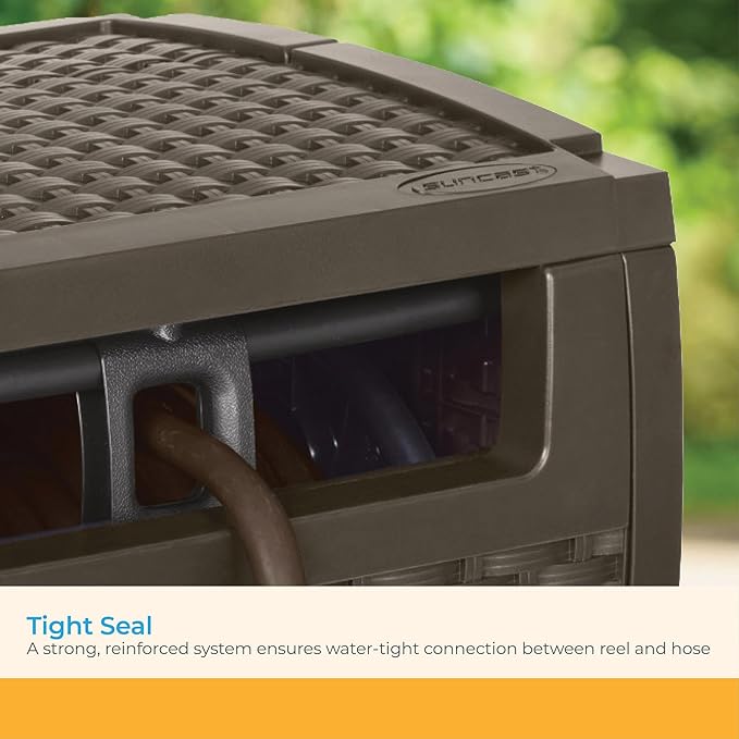 Suncast 175 ft. Wicker Style Resin Hose Hideaway with Hose Guide, Java, Mocha Brown