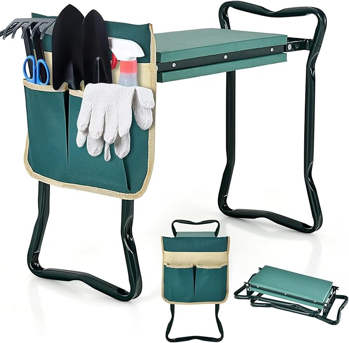 Giantex Garden Kneeler & Seat, Folding Gardening Stool, Portable Garden Bench with EVA Foam Pad, Heavy-Duty Metal Frame, Gardening Gift for Women Men Seniors (Holds 330 LBS) (with 1 Bags)