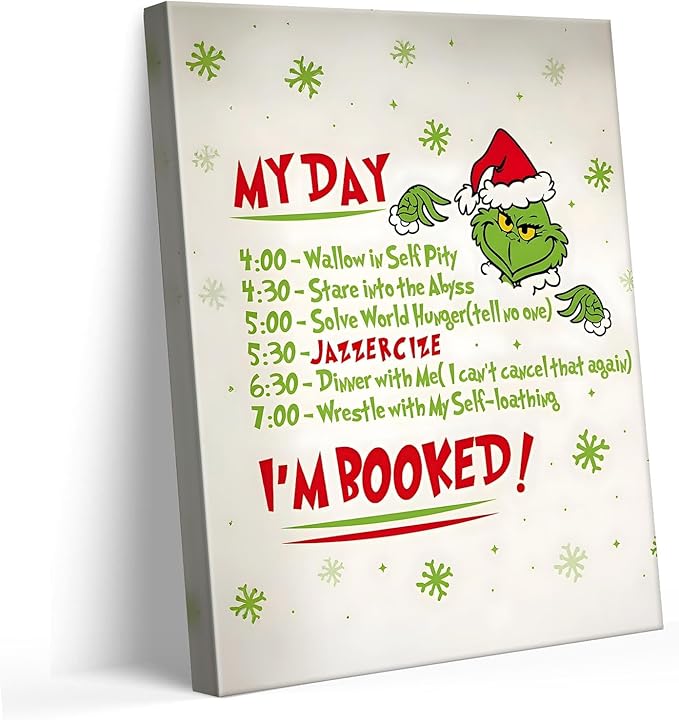 Funny Christmas Canvas Wall Art Decor - “My Day I'm Booked” Humorous Holiday Decor - 24x30 inch Unique Humorous Christmas Decoration for Living Room or Office - Premium Quality Canvas Print