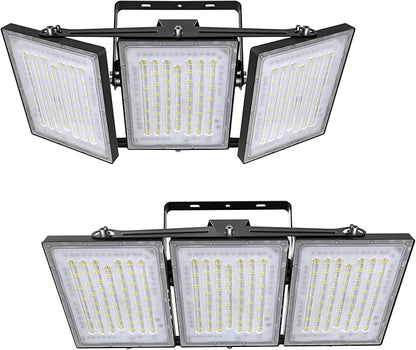 2 Pack LED Flood Lights Outdoor, STASUN 480W 48000lm 6000K Daylight White IP66 Waterproof, Commercial Parking Lot Lights, 3 Heads for Yard Street Stadium Outdoor Area Floodlight Bright Security Lights