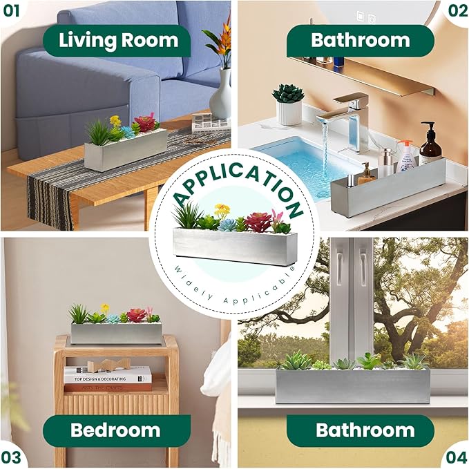 Trough Rectangle Planter Long Window Sill Planter Box Stainless Steel Window Planters Modern Succulent Planter Slivery 16 in Metal Windowsill Pot for Indoor Plants Herb Table Home Outdoor