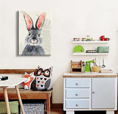 BLINFEIRU Bunny Wall Art Framed Canvas Print, Easter Bunny Poster for Nursery Kids Room Decor, Funny Cute Rabbit Picture, Modern Home Artwork 12x16 Inch
