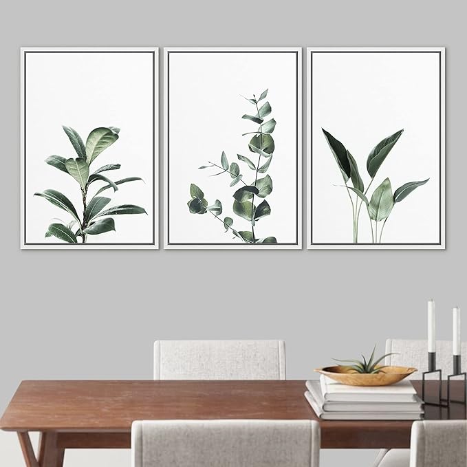 Ashbrook Framed Canvas Print Wall Art Set Green Floral Forest Plant Variety Nature Wilderness Photography Modern Art Minimal Chic Colorful for Living Room, Bedroom, Office - 24"x36"x3 White