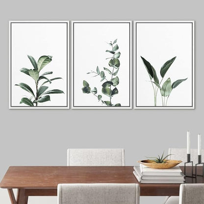 Ashbrook Framed Canvas Print Wall Art Set Green Floral Forest Plant Variety Nature Wilderness Photography Modern Art Minimal Chic Colorful for Living Room, Bedroom, Office - 24"x36"x3 White
