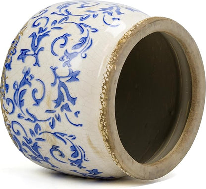 Vintage Ceramic Ice Crack Flower Pot with Drainage Holes, Country Rustic Planters for Indoor and Outdoor,Tuscan Decor,Home,Living Room, Garden Decor, Gardening Gift (Tropical)