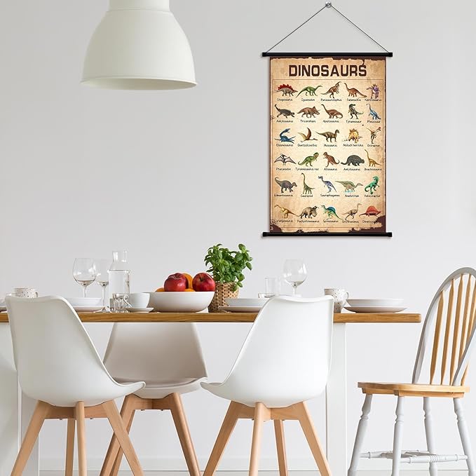 Geyee Dinosaur Vintage Poster Wall decor Mallard Ducks Hunting Art Knowledge Picture Prints Wall Decor for Home Kitchen Office Classroom Living Room Bedroom Frame, 15.8 x 23.6 Inch