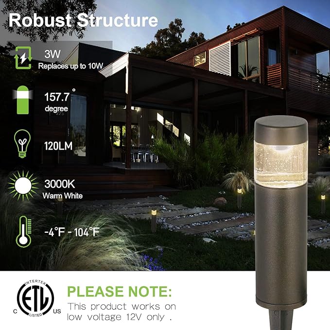 hykolity Low Voltage Landscape Lights, 3W 191LM 12V LED Round Bollard Light, Wired Outdoor Walkway Light Path Lights for Yard Lawn, Aluminum Construction, 30 Watt Equivalent, 15-Year Lifespan, 6 Pack