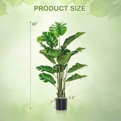 GOFLAME Artificial Monstera Deliciosa Plant, 5ft Potted Faux Tree with 15 Verdant Fake Leaves, Swiss Cheese Plant for Home Decor Indoor, Outdoor, Home, Office, 2 Pack