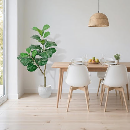 Artificial Fiddle Leaf Fig Tree, 4FT Tall Faux Ficus Lyrata Fake Tree in Black Pot, Faux Plant for Home Office Living Room Decor Aesthetic