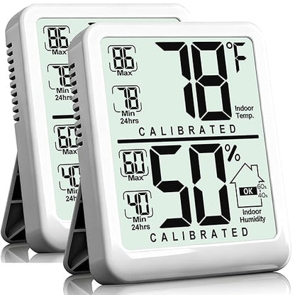 Antonki 2-Pack Room Thermometer, Digital Small Hygrometer Indoor Thermometer Humidity Gauge, Temperature Humidity Meter with Max/Min Record Monitor Sensor for Home, Plants - Battery Included