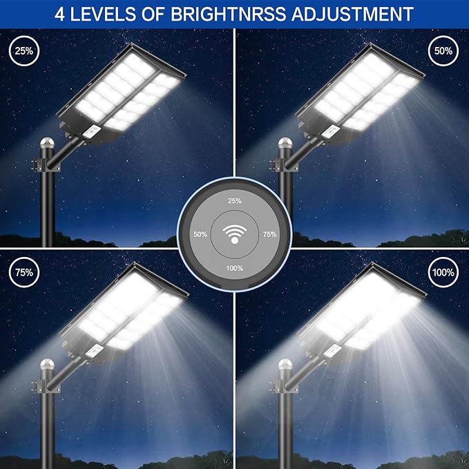 Solar Street Light 9000W, Street Light Outdoor High Lumens, Parking Lot Lights 7000K, Solar Lights Outdoor Motion Sensor Dusk to Dawn for Parking Lot, 2 Pack