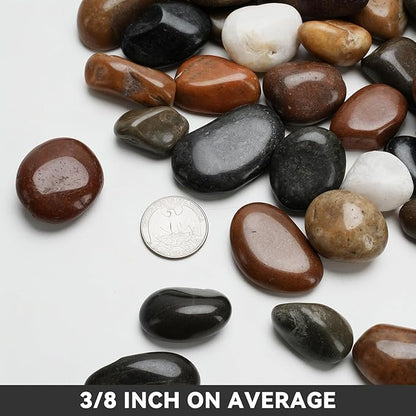 Onlyfire 15lb Polished Pebbles, 3/8" Natural Decorative Mixed Color River Rocks Aquarium Gravel Stones for Landscaping, Indoor Plants, Vase, Succulent, Fish Tank