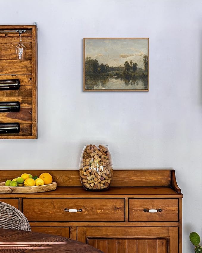 ZZLWBKGL Vintage Landscape Framed Wall Art Natural River Canvas Wall Art Rustic Farmhouse Pictures Wall Decor Country Scenery Art Prints for Living Room Study Bedroom