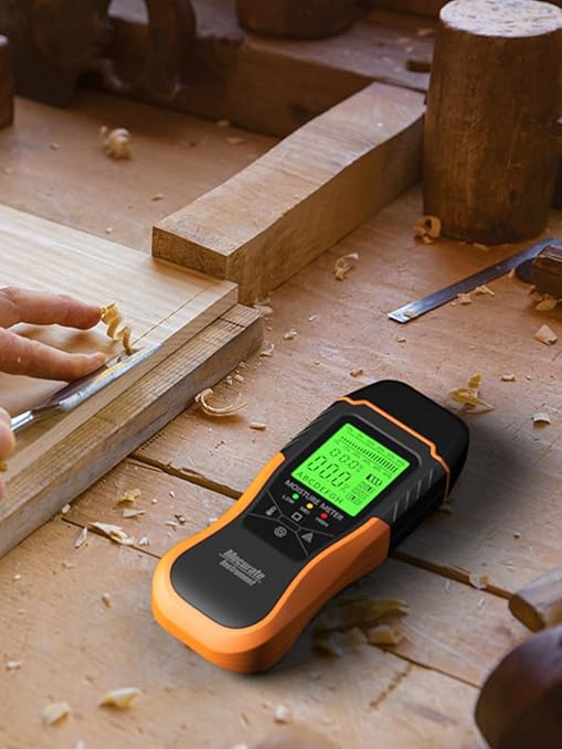 Mecurate Digital Pin Type Wood Moisture Meter with 3 Colored Indicators, Moisture Detector 2 Mode 8 Calibration Large Backlit for Wood, Wall, Firewall (Orange)