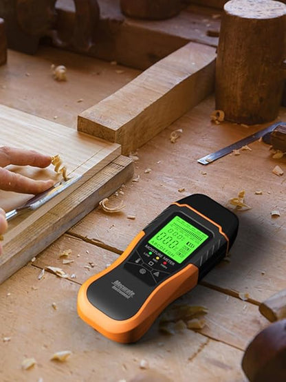Mecurate Digital Pin Type Wood Moisture Meter with 3 Colored Indicators, Moisture Detector 2 Mode 8 Calibration Large Backlit for Wood, Wall, Firewall (Orange)