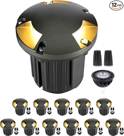 Gardenreet Landscape Low Voltage Well Light - Brass LED Electric 12V in-Grade Lighting, Replaceable Bulb Wired Fixture, Antique Bronze for Patio Pathway Yard with 5000K Daylight White MR16 Bulb