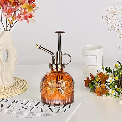 Glass Plant Mister Spray Bottle, 230ML Vintage Plant Spritzer, Succulent Watering Bottle Glass with Top Pump, Small Plants Sprayer Watering Can for Indoor Outdoor House - Brown