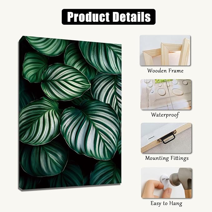 Emerald Green Leaf 3-Piece Canvas Wall Art – Nature-Inspired Tropical Plant Print for Living Room, Bedroom & Office – Modern Botanical Décor, Ready to Hang (12" x 18" x 3 pcs)