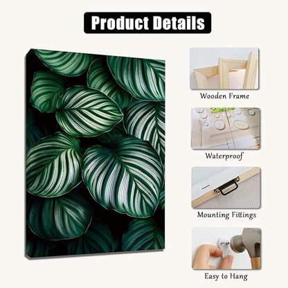 Emerald Green Leaf 3-Piece Canvas Wall Art – Nature-Inspired Tropical Plant Print for Living Room, Bedroom & Office – Modern Botanical Décor, Ready to Hang (24" x 36" x 3 pcs)
