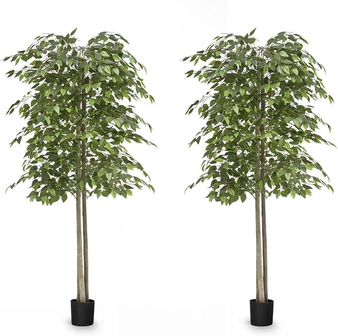 Maia Shop 2 Pack, 6ft Artificial Ficus Tree Plant for House, Apartment or Office – Realistic Fake Indoor Plants for Living Room, Kitchen, Bedroom, Entryway or Bathroom