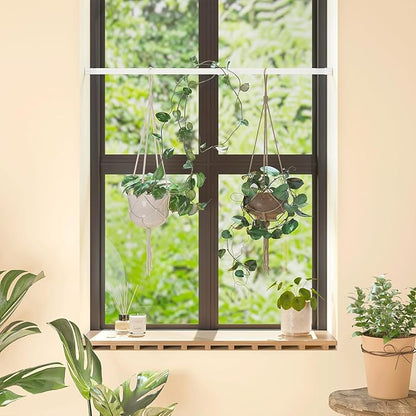Bamworld Window Plant Hanger Indoor Adjustable Hanging Planters for Indoor Plants Spring Tension Rods 27''-51'' No Drilling Expandable Hanging Plant Holder for Hanging Basket for Balcony Decor (White)