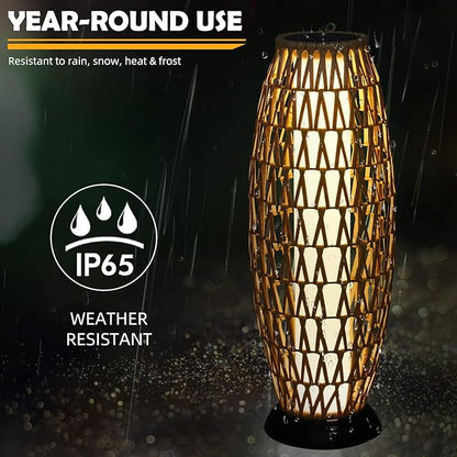 Solar Yard Outdoor Solar Lamp Woven Wicker Boho Lantern Floor Lamp, Decoration for Garden, Deck, Yard, Pathway, Oslo
