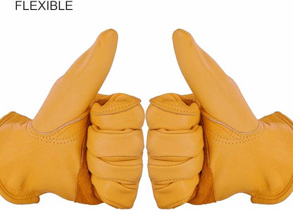 OZERO Gardening Work Gloves Men,1 Pair Insulated Heavy Duty Cut Resistant Thorn Proof Leather Cowhide Mens Women Mechanic Garden Gloves for Driving Welding-Large