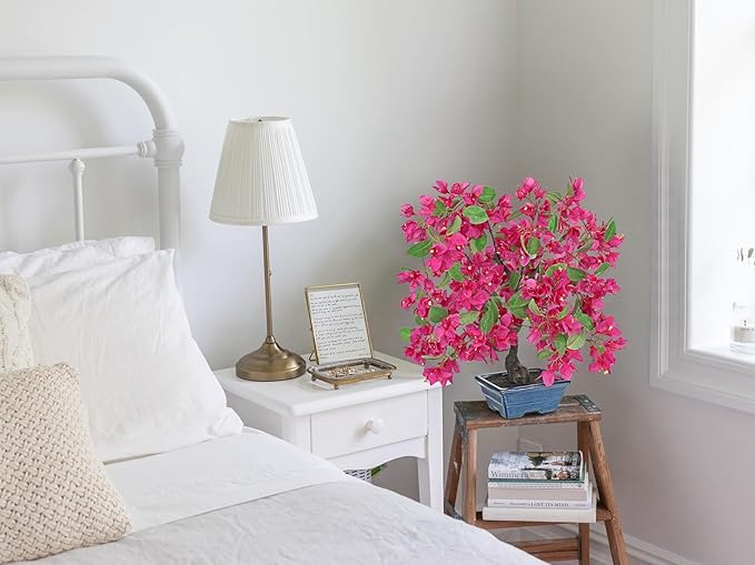 Briful Artificial Bougainvillea Tree in Blue Pot 18.5" Tall Faux Bougainvillea Floral Tree Tropical Silk Fake Flower Plant for Home Office Living Room Table Décor(Pink)