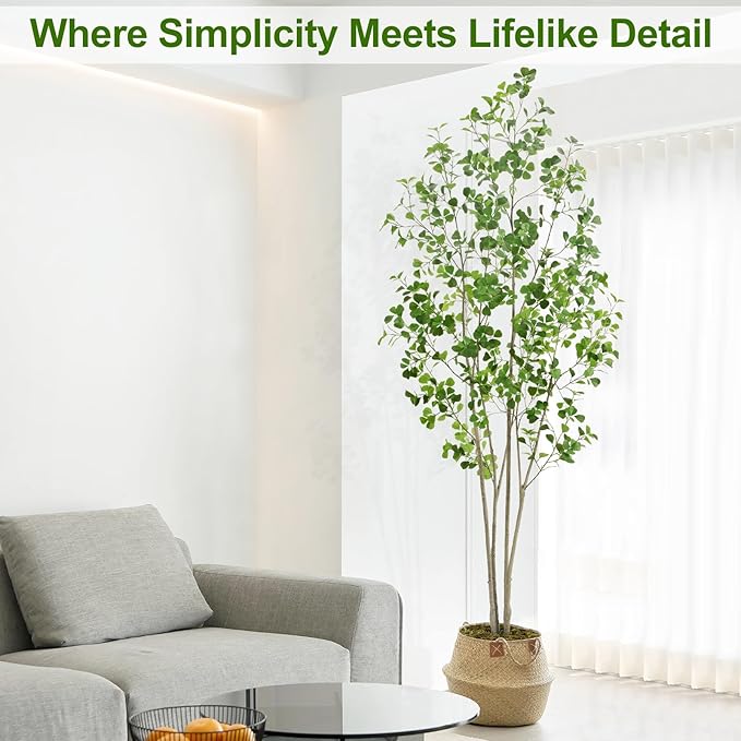 8ft Artificial Ficus Tree with Heart-Shaped Leaves - Lush & Full Branches, 95" Tall Luxurious Faux Heart-Leaf Ficus Tree, Perfect for Modern Home & Office Decor, Natural Look