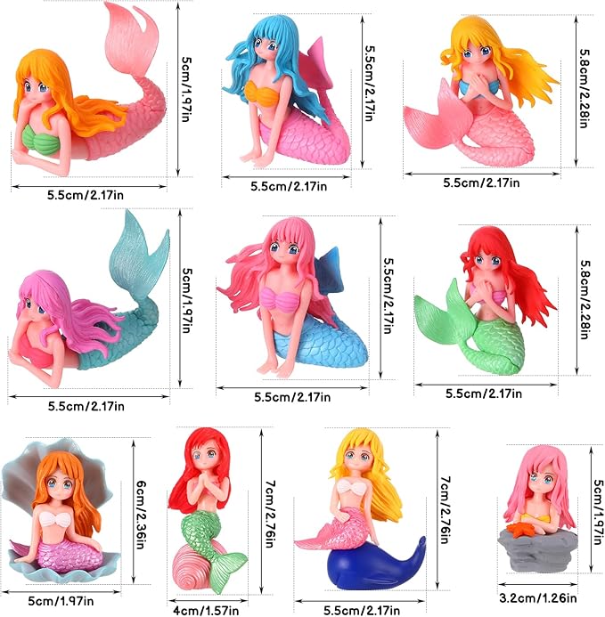 10 Pcs Mini Mermaid Figurines, Hand-Painted Cute Mermaid Miniature Figurines for Garden Decor, Cake Topper & Landscapes