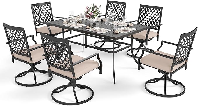 MFSTUDIO Patio Dining Sets for 6, Metal Outdoor Table and Chairs Set, 7 Piece Outdoor Furniture Dining Set for Deck Backyard