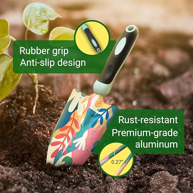 GardenHOME Garden Tool Set – Durable Stainless Steel Gardening Kits with Tote Bags, Stools, and Accessories, Perfect for Gardeners, Women, and Men (5 Piece Floral)