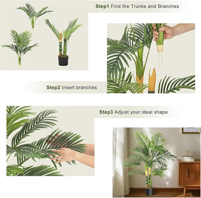 GarveeHome 2 PCS Artificial Palm Tree, 4FT Faux Plants Indoor with 14 Trunks - Faux Tropical Areca Floor Plant in Pot - Artificial Silk Plant for Indoor Outdoor Home Garden Patio Office Décor